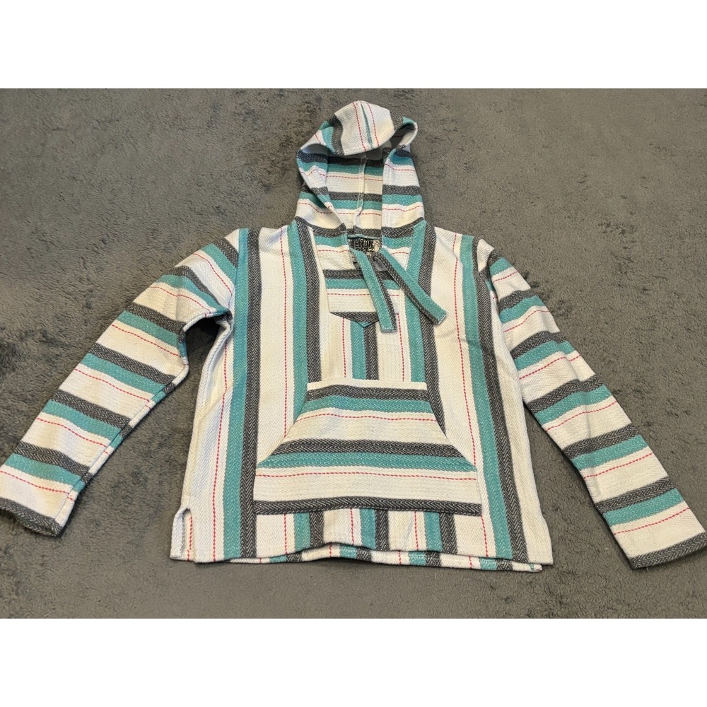 Original Senor Lopez Baja Hoodie Woven Drug Rug Sz Medium Striped Multicolor